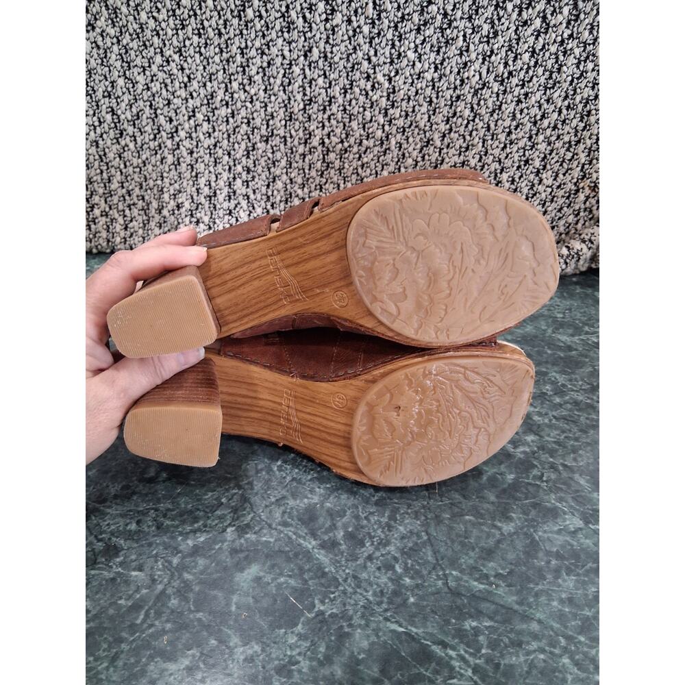 Dansko Sandals SZ 6.5-7 Arlene Platform Peep Toe Leather Stacked Block Heel Boho - Picture 9 of 12